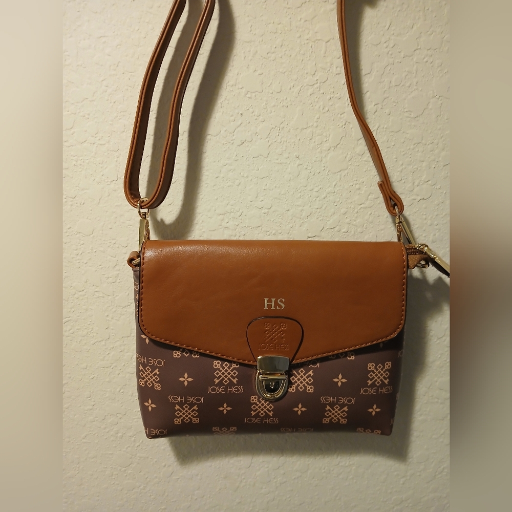 Jose Hess Brown And Tan Crossbody Bag.
